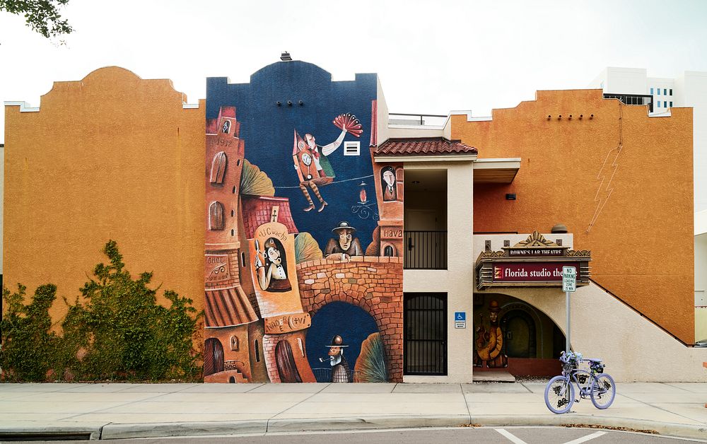                         Elaborate art on the walls of the Florida Studio Theatre in Sarasota, a city south of Tampa on…