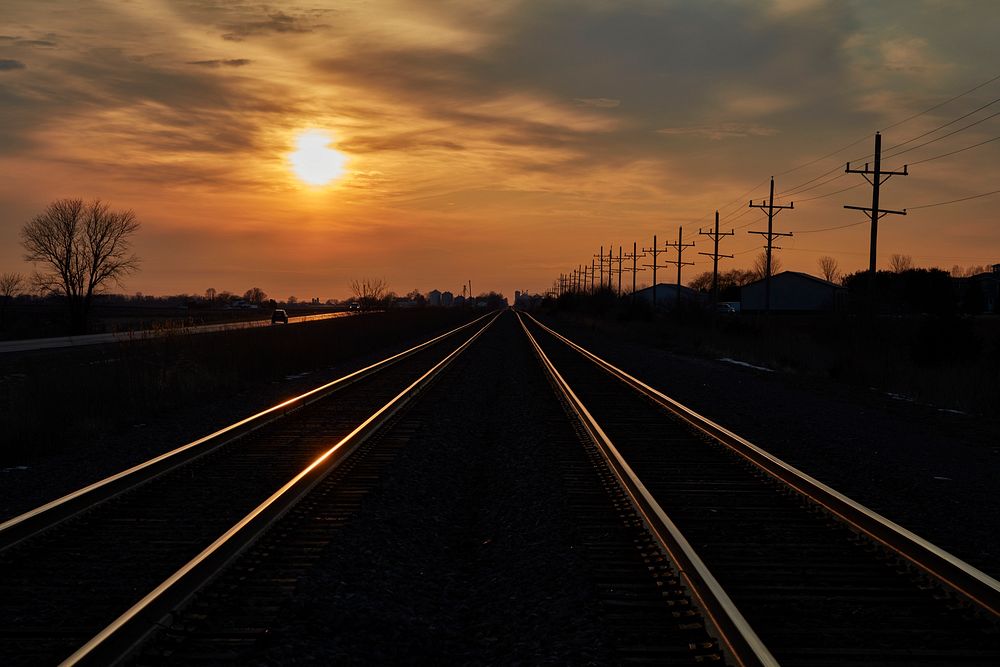                         Sunset on the train tracks near Somonauk, Illinois                        