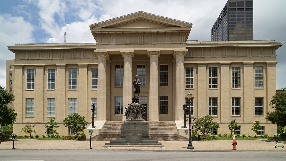                         The Jefferson County Courthouse (fronted by a statue of President Thomas Jefferson) in Louisville…