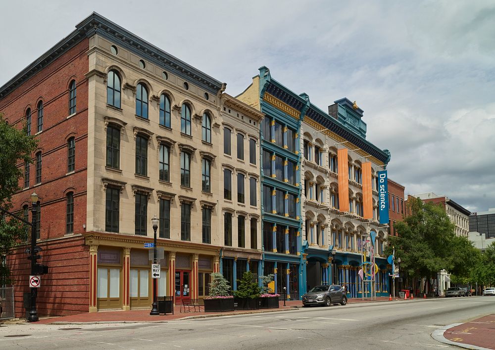                         Colorful buildings in downtown Louisville, Kentucky's largest city, on the south shore of the Ohio…