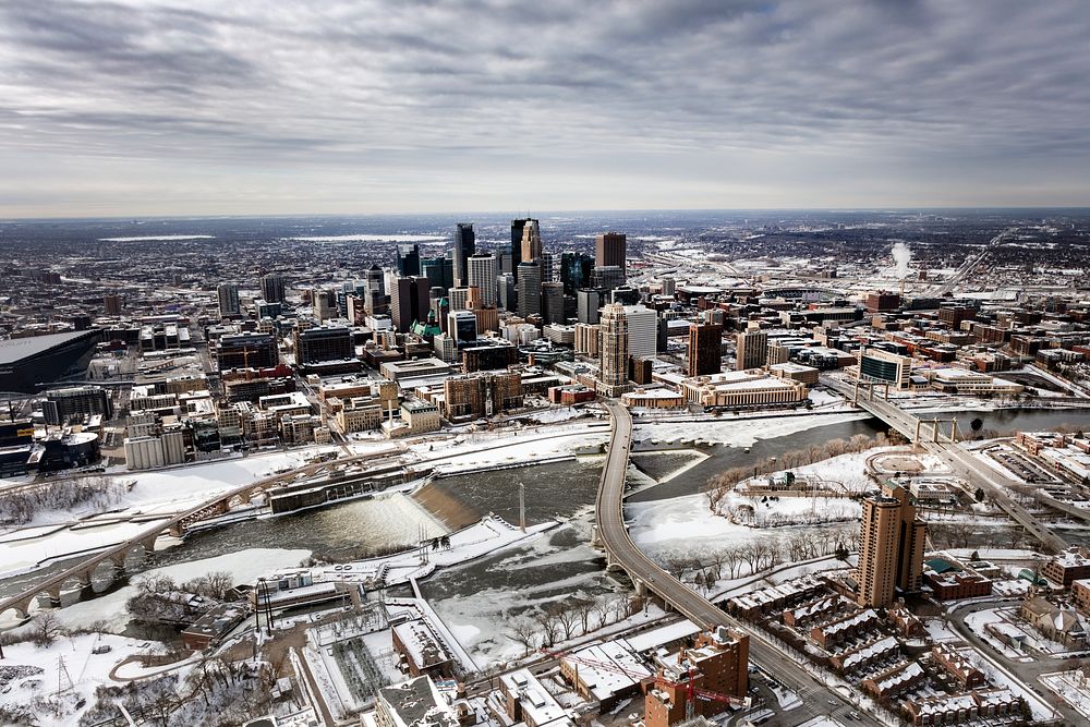                         View from the north of Minneapolis, which--along with neighboring St. Paul--is one of Minnesota's…