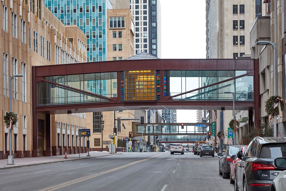                         An elevated walkway in Minneapolis, which--along with neighboring St. Paul--is one of Minnesota's…