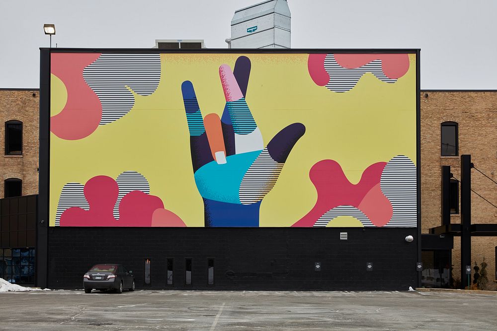                         Public-art mural in downtown Minneapolis, which--along with neighboring St. Paul--is one of…