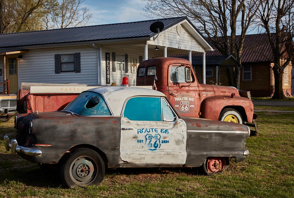                        These old vehicles served a purpose (but no longer) in the heyday of U.S. 66 in Baxter Springs, one…