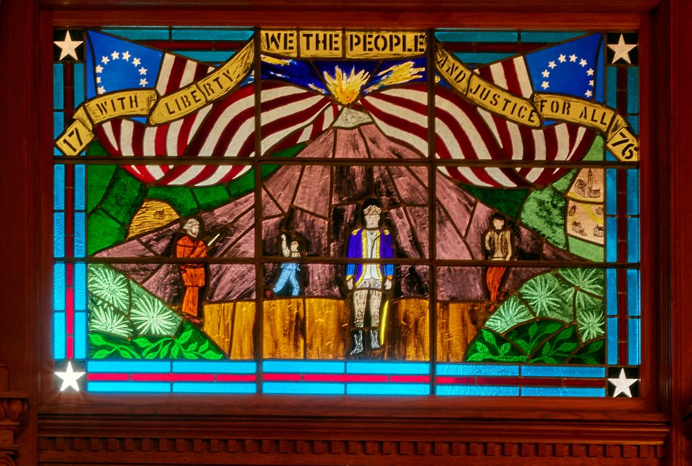                         Doorway stained glass art inside the Kansas Capitol, often called the Kansas Statehouse locally, in…