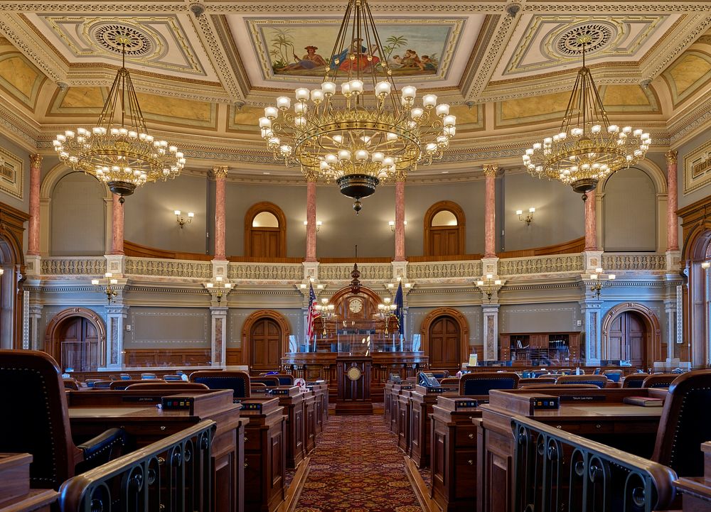                         The state House of Representatives Chamber inside the Kansas Capitol, often called the Kansas…