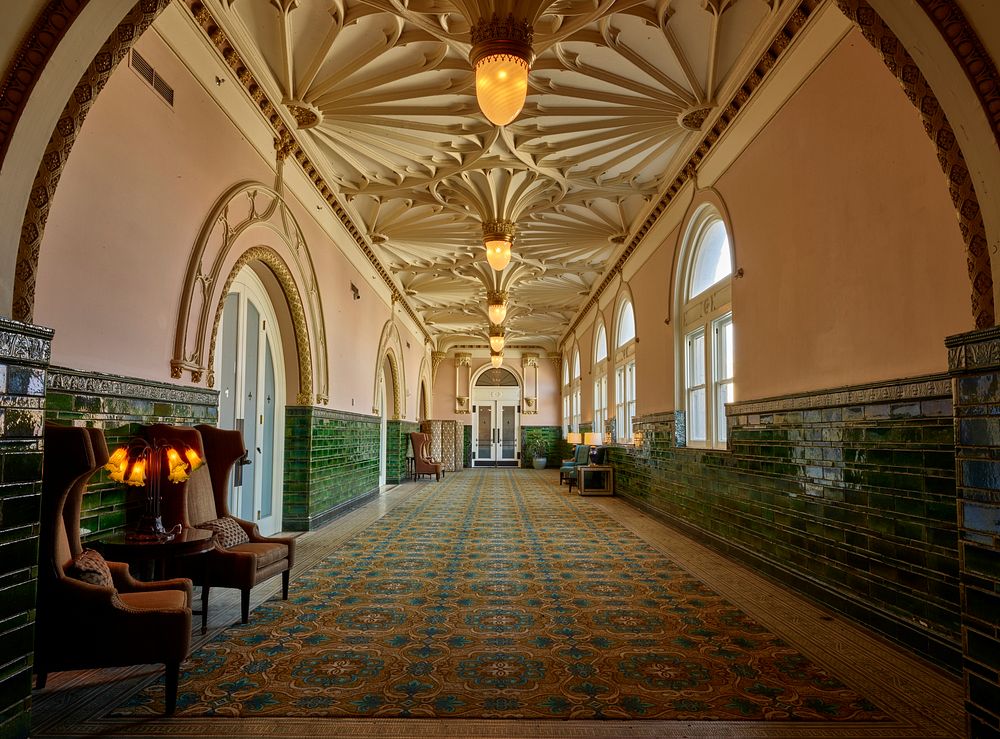                         Elegant corridor leading to the restaurant in the former St. Louis Union Station, which, at its…