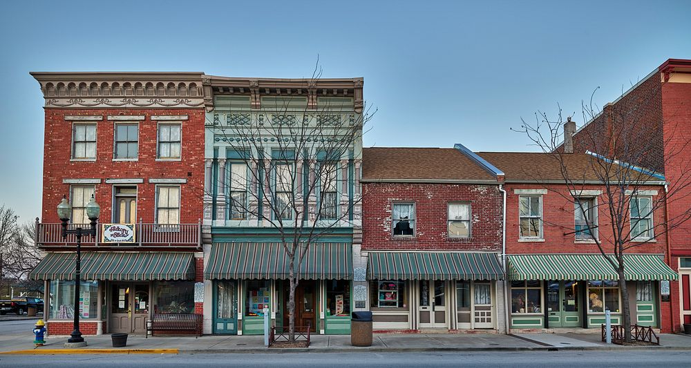                         Downtown block in Hannibal, a city along the Mississippi River in northeast Missouri, so famous as…