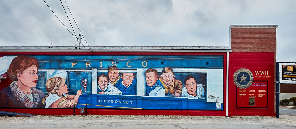                         Mural depicting Cuba's "Gold Star Boys" along the historic, mostly two-lane, U.S. Route 66 in Cuba…