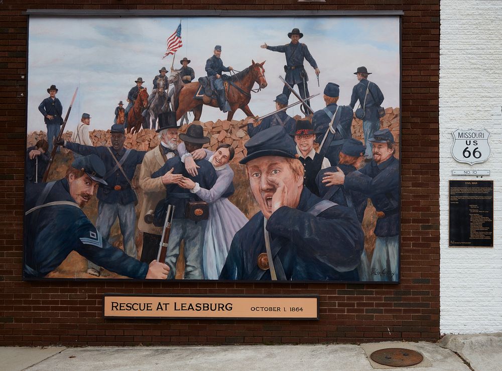                         The "Rescue at Leasburg" mural is one of several murals along the historic, mostly two-lane, U.S.…