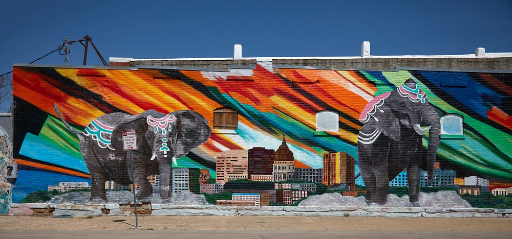                         Colorful art in the revitalized (as of 2021) North Topeka, colloquially NoTo, artsy neighborhood in…