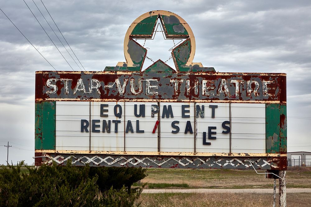                        A remnant of the Star-Vue drive-in theater, opened in 1950 and closed circa-2003 in tiny Anthony…