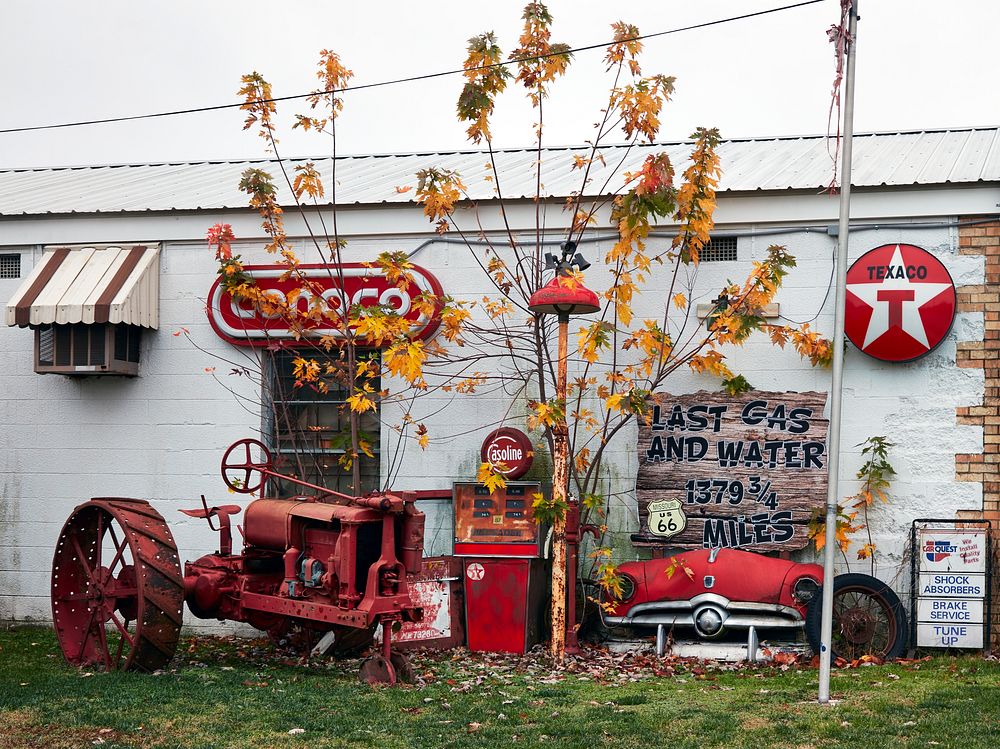                         Display outside Don's Old Cars & Antiques store along old U.S. Route 66 in Springfield, Missouri…