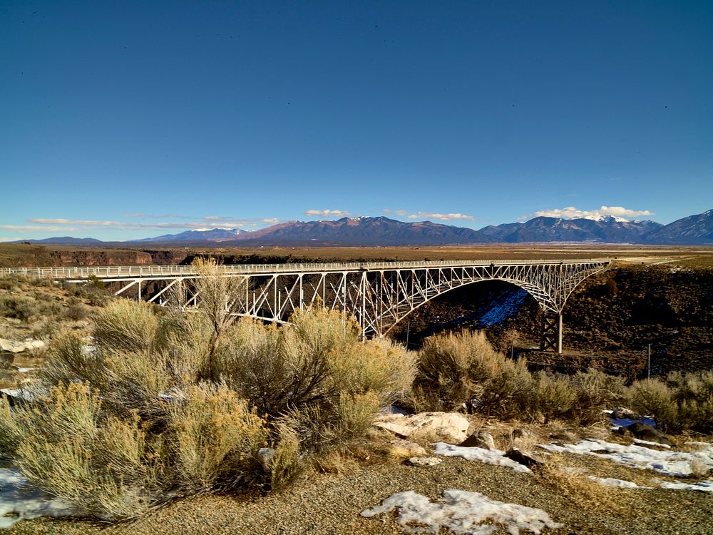                         Bridge over the Royal Gorge of the Rio Grande River, near Ojo Caliente, ten miles from Taos, New…