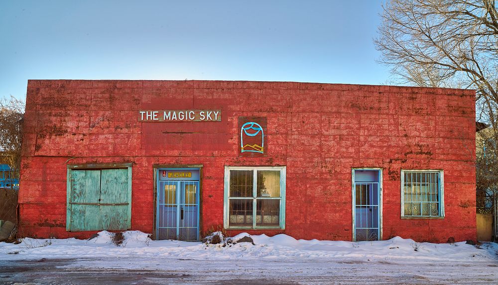                         The colorful Magic Sky art gallery in Ranchos de Taos, a small town four miles south of Taos, New…