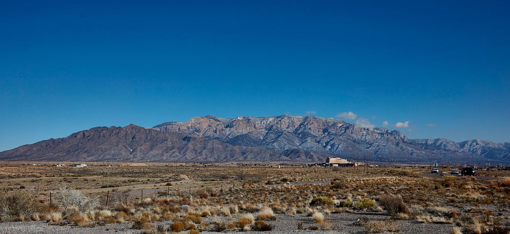                         View of the Sandia Mountains and the New Mexico desert, near Bernalillo, above Albuquerque          …