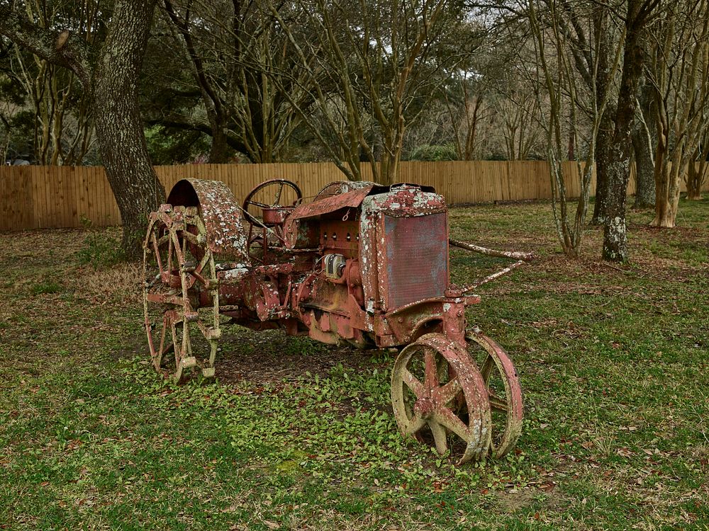                         An early tractor that predated rubber tires, displayed at the LSU (Louisiana State University) Rural…