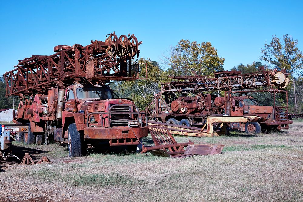                         An array of rusted oilfield truck rigs in Vivian, a once-thriving oil boomtown in the northwest…