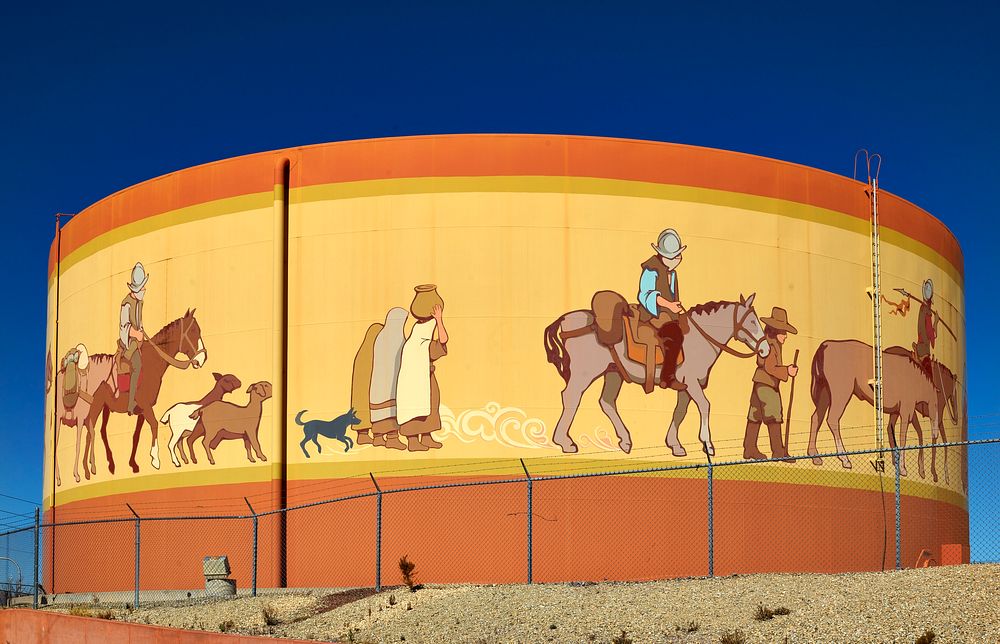                         Artist Tony Pennock's painted this panoramic mural, "Jornada de Muerto" ("Journey of the Dead" in…