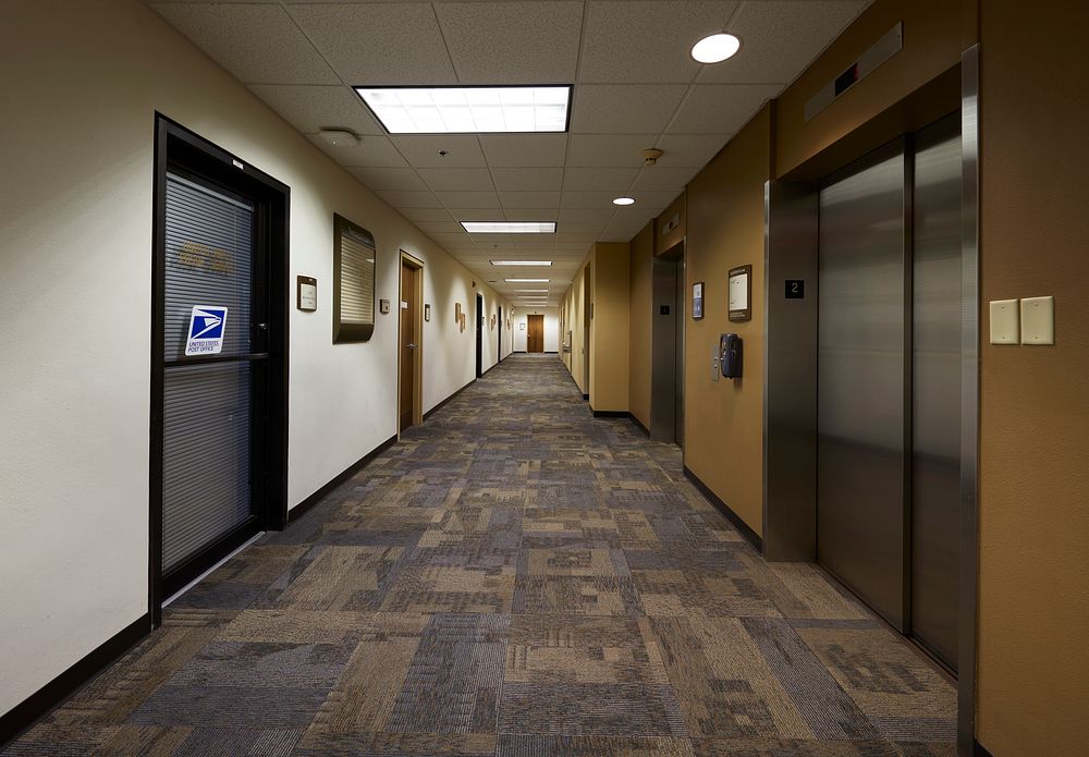                         A corridor in the Federal Building and U.S. Post Office, located in a low-rise modern building in…
