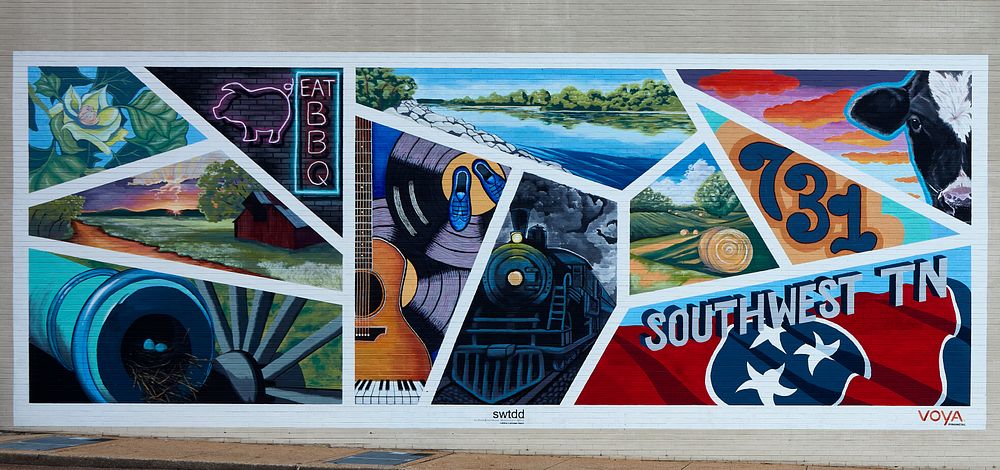                         Mural noting some of the local attractions in Jackson, a city in southwest Tennessee                …