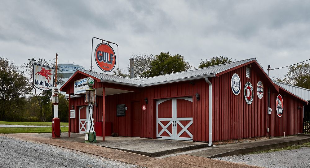                         A 1920s-era automobile service station at Cannonsburgh Village, a reimagined southern village…