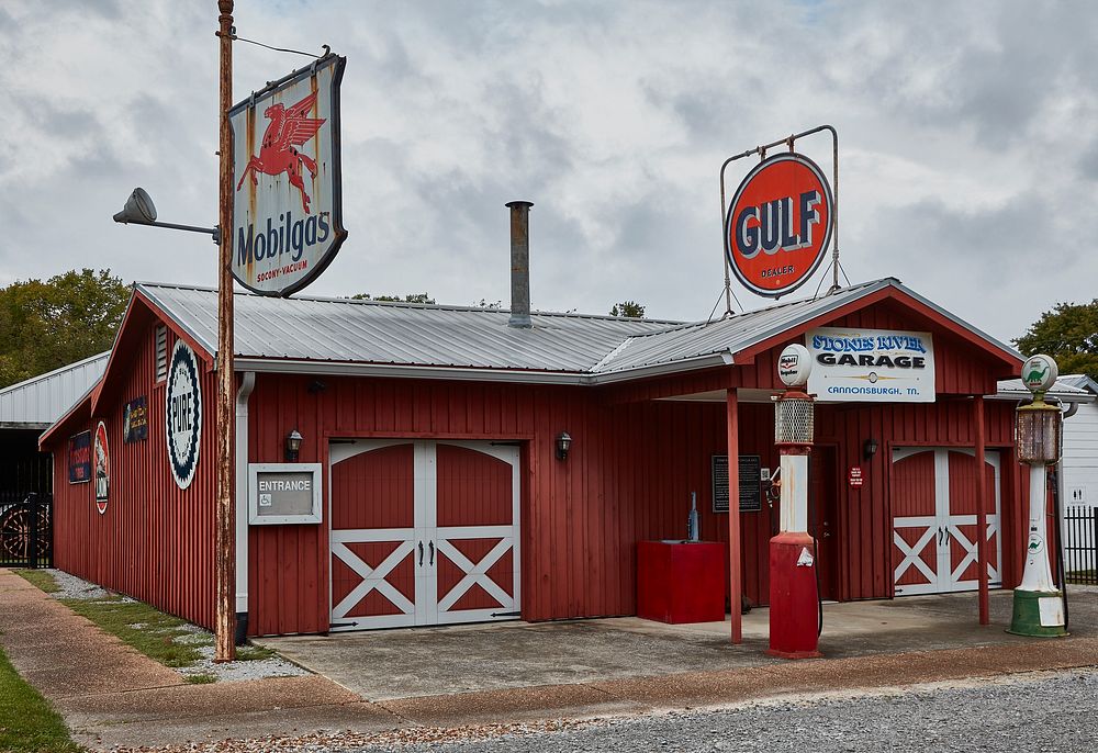                         A 1920s-era automobile service station at Cannonsburgh Village, a reimagined southern village…