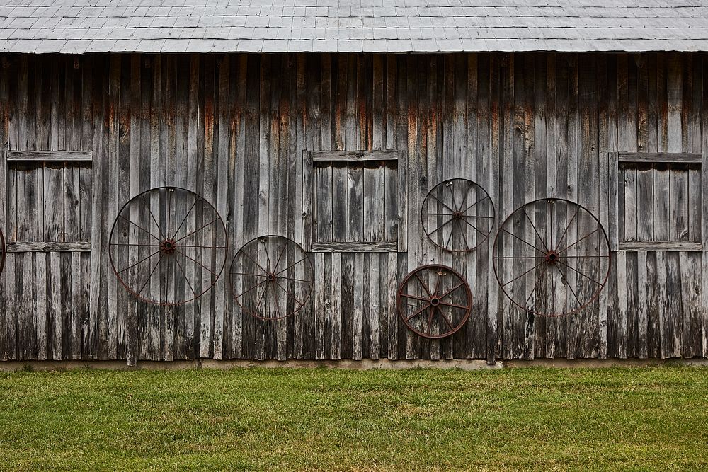                         Vintage barn facade at Cannonsburgh Village, a reimagined southern village composed of buildings…
