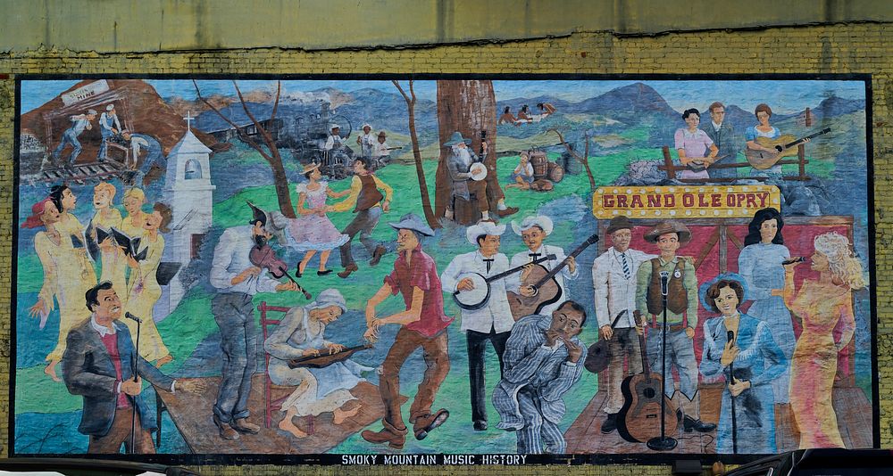                         The Smoky Mountain Music History mural in Maryville, a small college town south of larger Knoxville…