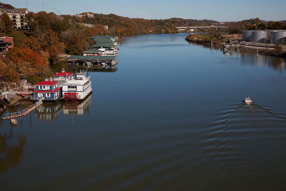                         View of the Star of Knoxville sternwheeler riverboat, docked on the Tennessee River in Knoxville…