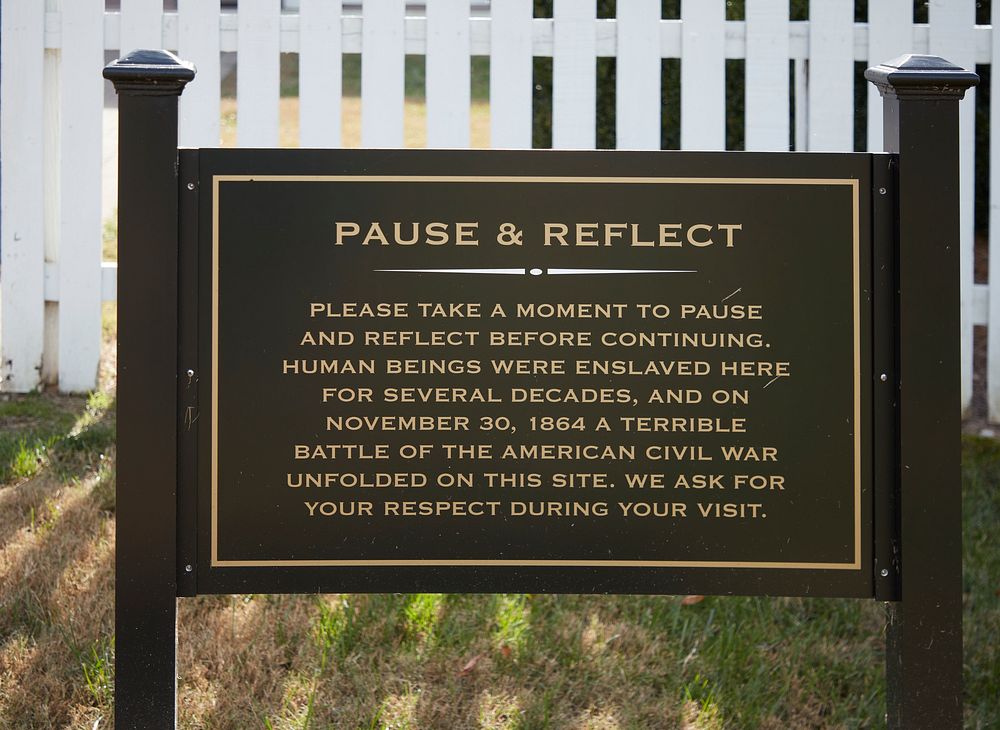                         This sign in front of the Carnton Plantation House in Franklin, Tennessee, is not particularly…