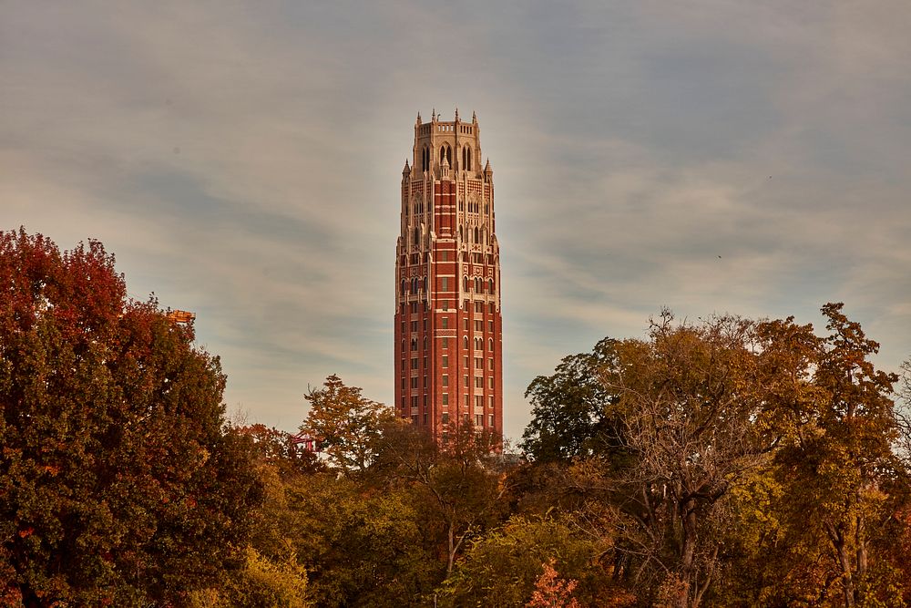                         The 310-foot-high tower, viewed from nearby Centennial Park, serves as the dormitory home of 335…