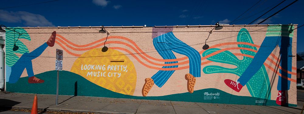                         Artist Emily Eisenhart's "Looking Pretty" mural in the trendy Eastside neighborhood of Nashville…