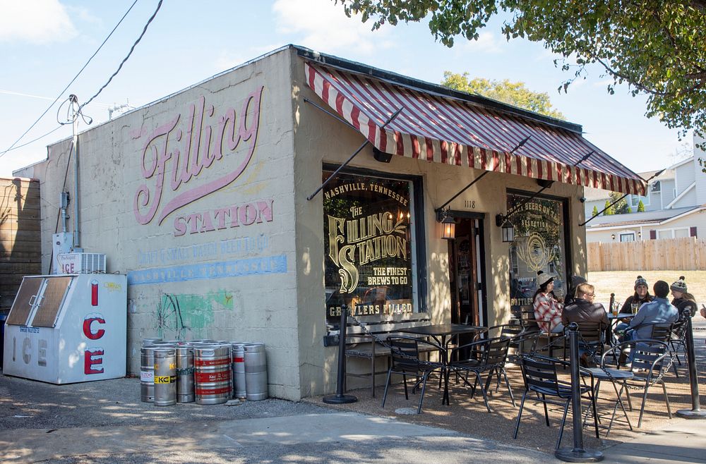                         The Filling Station small-batch beer emporium in the trendy Eastside neighborhood of Nashville, the…