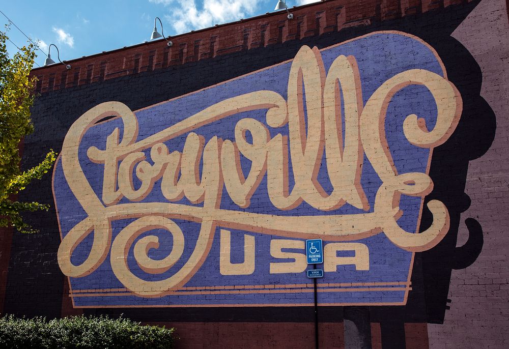                         Sign for Storyville USA, which describes itself as "the premier media and entertainment boutique in…