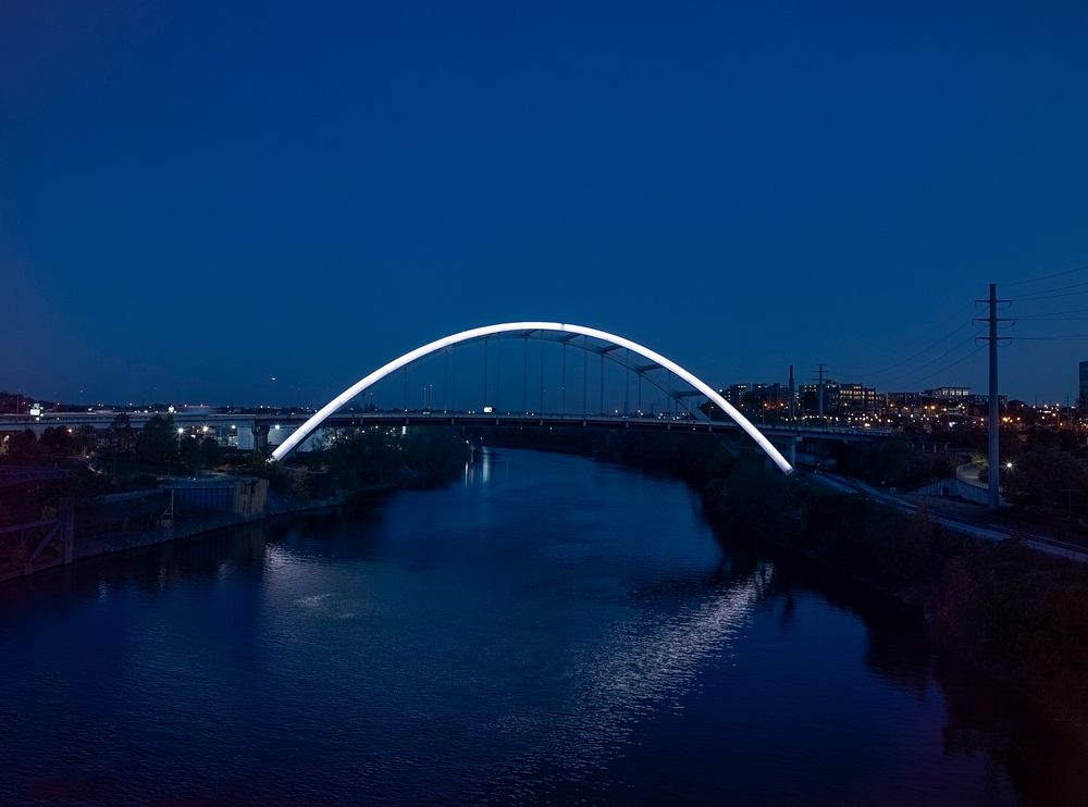                         Dusk view of the Korean War Veterans Bridge over the Cumberland River in Nashville, the capital city…
