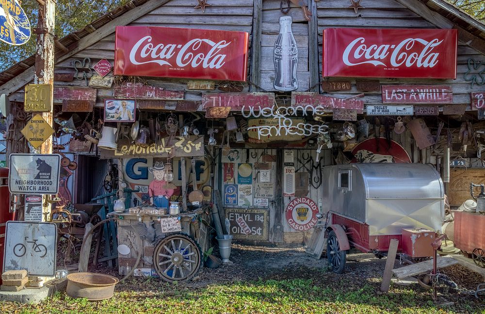                         This delightful assemblage of vintage collectibles along a highway in Pinson, Tennessee, has no…
