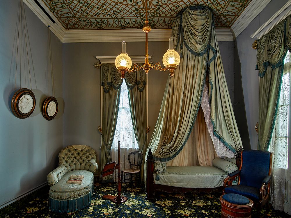                         A richly decorated bedroom at San Francisco Plantation house, built in the 1850s on land now (as of…