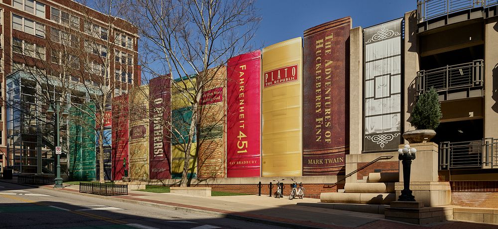                         The "community bookshelf," as the façade of the facility's parking garage is often called, at the…