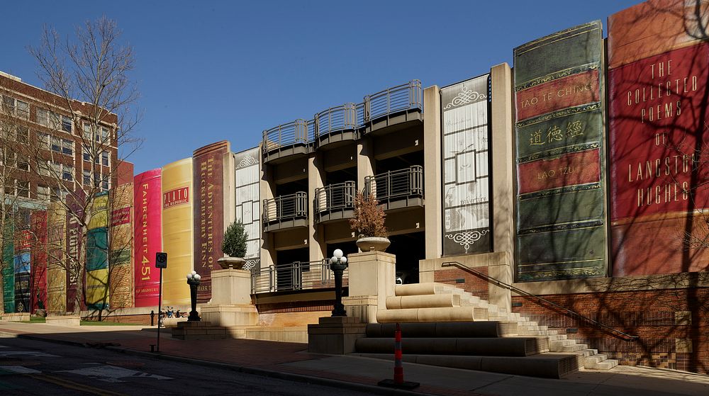                         The "community bookshelf," as the façade of the facility's parking garage is often called, at the…