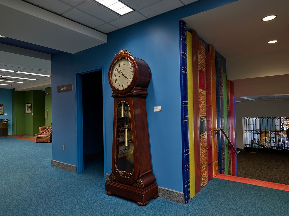                         Corridor clock at the Kansas City Central Library, the main downtown library in Missouri's largest…