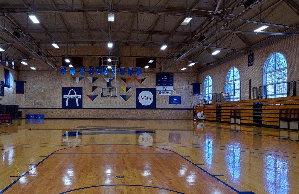                         The gymnasium at Westminster College in Fulton, Missouri, a private, Presbyterian Church-affiliated…