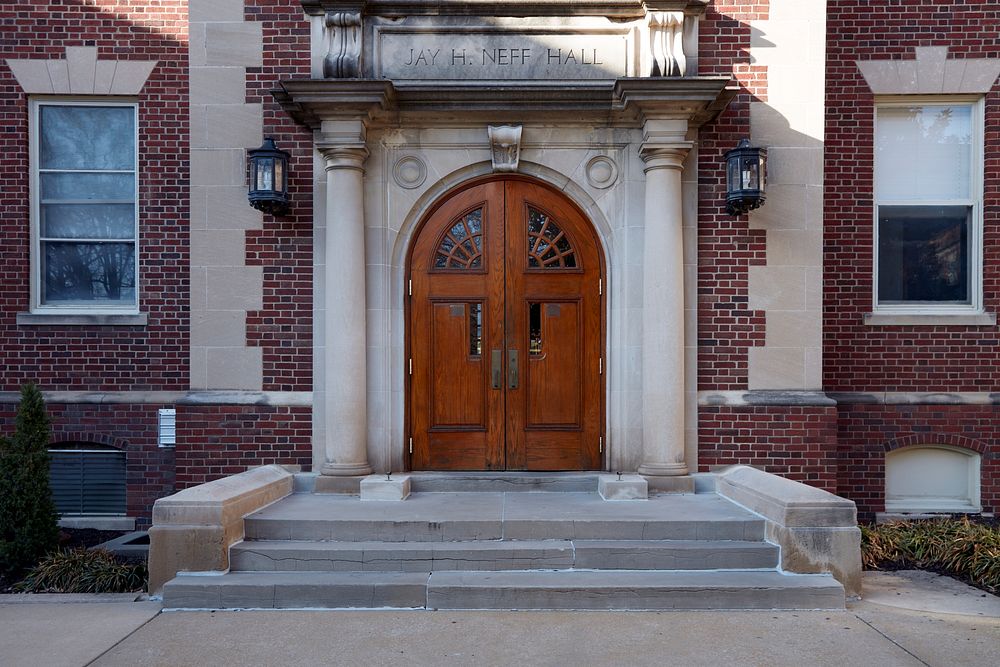                         Entrance to J.H. Neff Hall, one of four buildings that house the renowned journalism program at the…