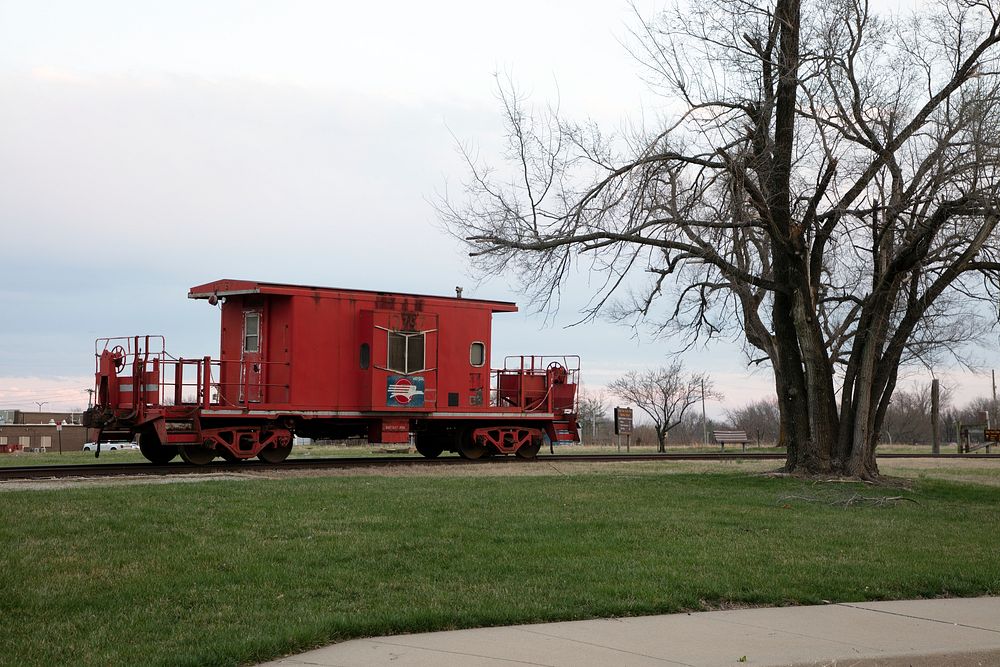                         An old work-train car outside the historic Katy Depot in Sedalia, Missouri                        