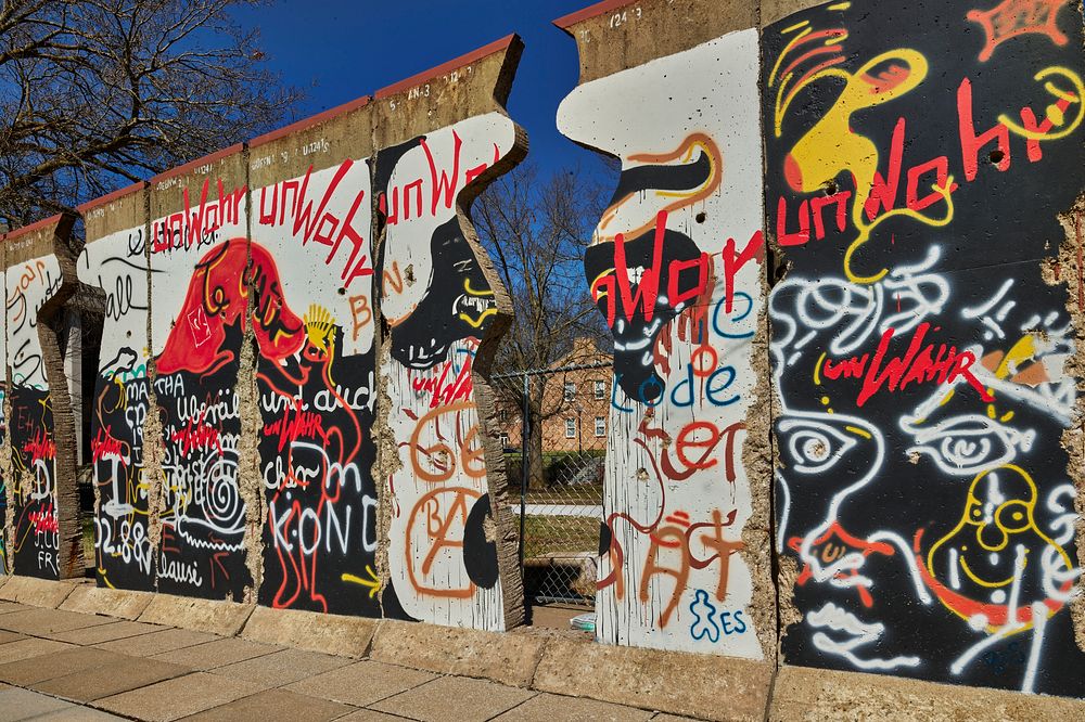                         A portion of the Berlin Wall, preserved at Westminster College in Fulton, Missouri, a private…