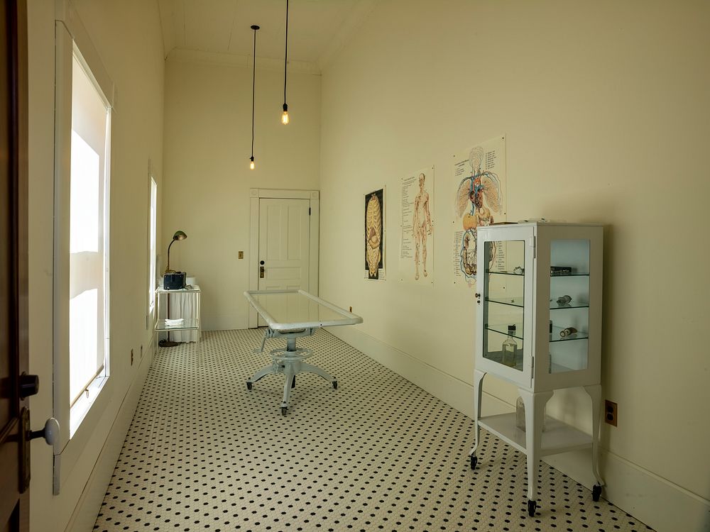                         Country doctor's examination room at the Shawnee Town Theme Park, in Shawnee, Kansas, a Kansas City…