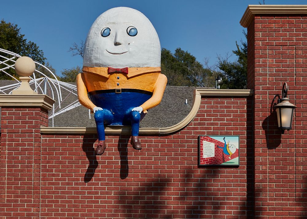                         The Humpty Dumpty figure from a famous nursery rhyme (not yet taking a "great fall") at Storybook…