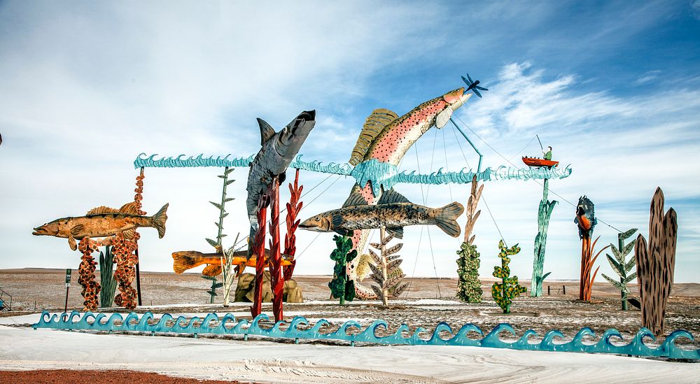                         Part of the "Fisherman's Dream" exhibit, one of several scrap-metal sculpture installations by…