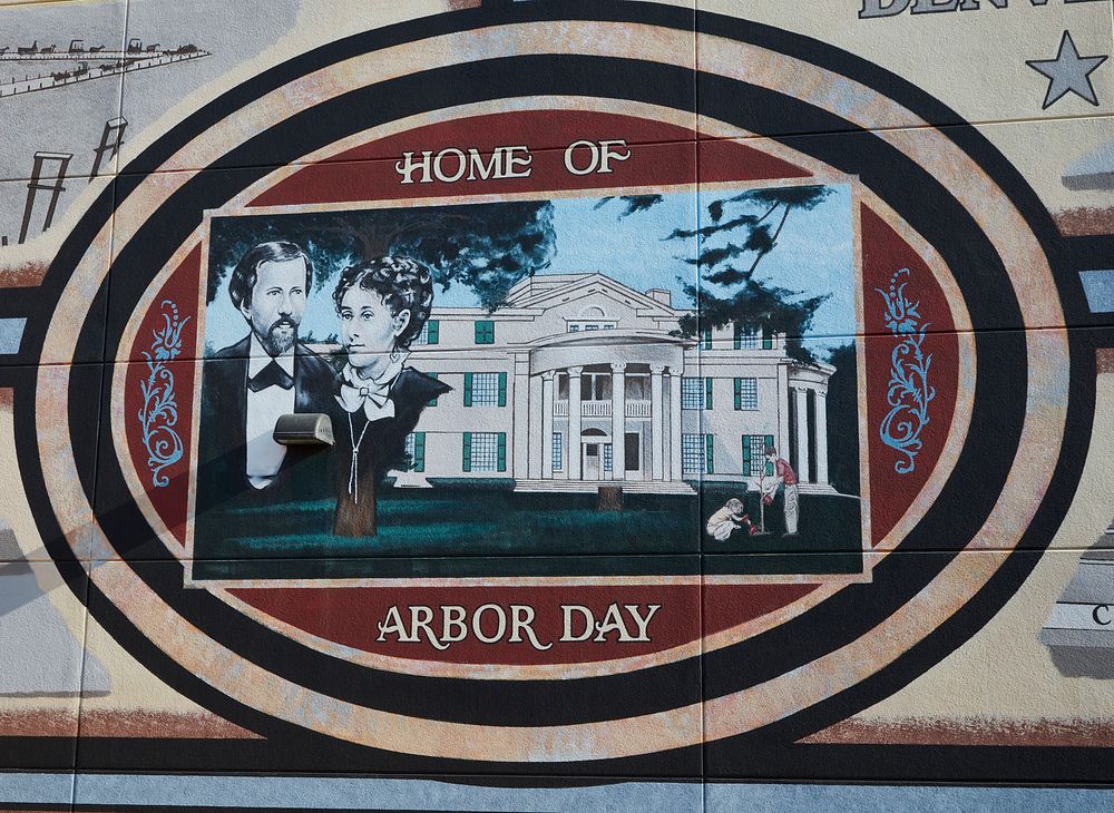                         A downtown mural in Nebraska City, Nebraska, celebrates two legends, J. Sterling Morton and his…