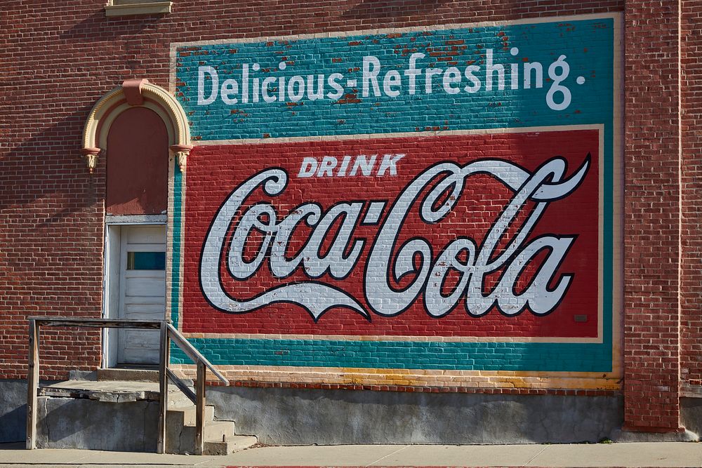                         A re-created vintage Coca-Cola sign in downtown Nebraska City, Nebraska                        